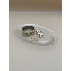 Vintage Sunburst Herringbone Clear Glass Trinket Dish